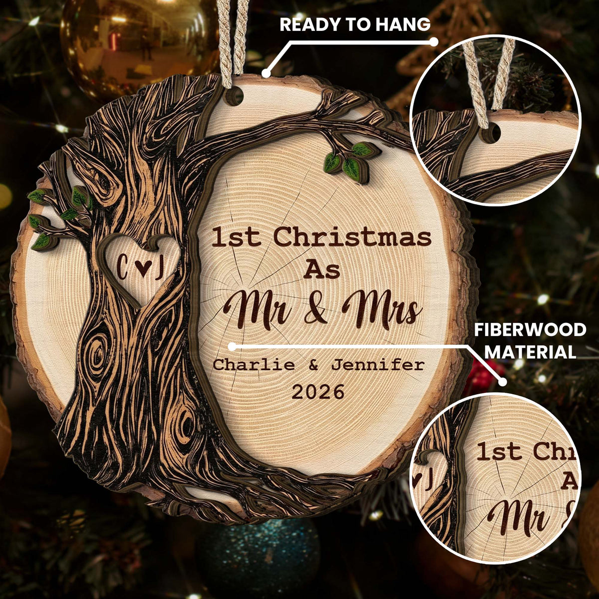 1st Christmas As Mr & Mrs Christmas Couple Gifts 2 Layers Ornament - Personalized Ornament