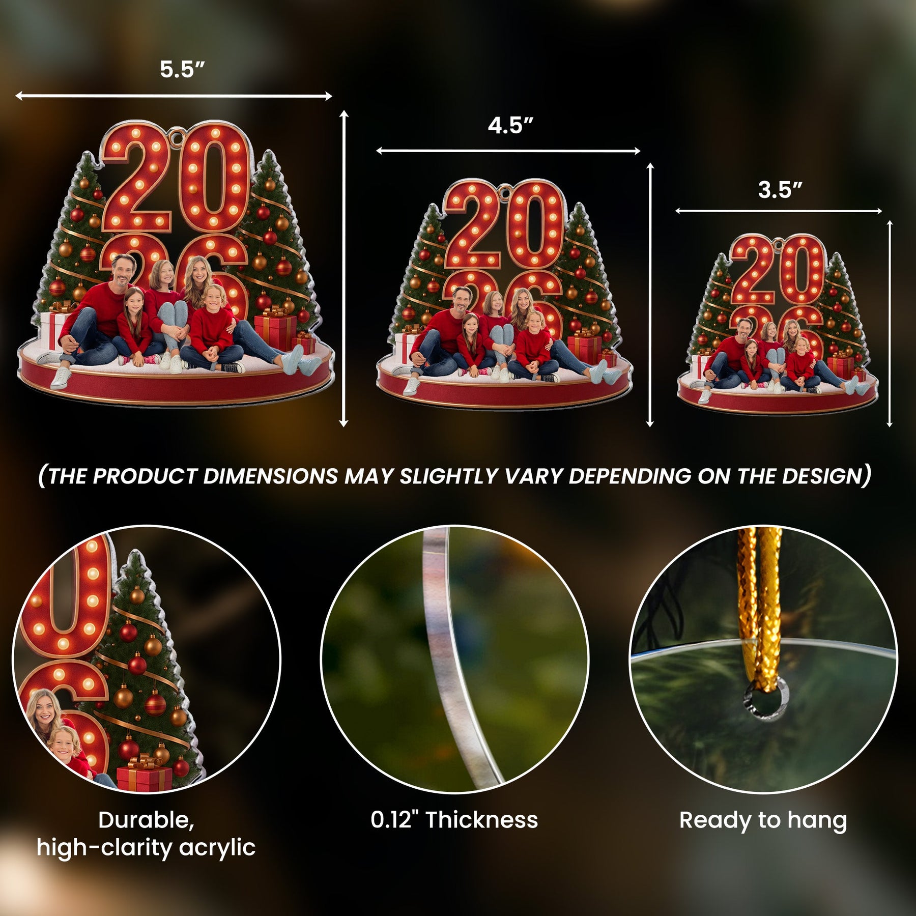 2026 Custom Photo Christmas Bulk Gifts For Family, Friends - Personalized Acrylic Photo Ornament