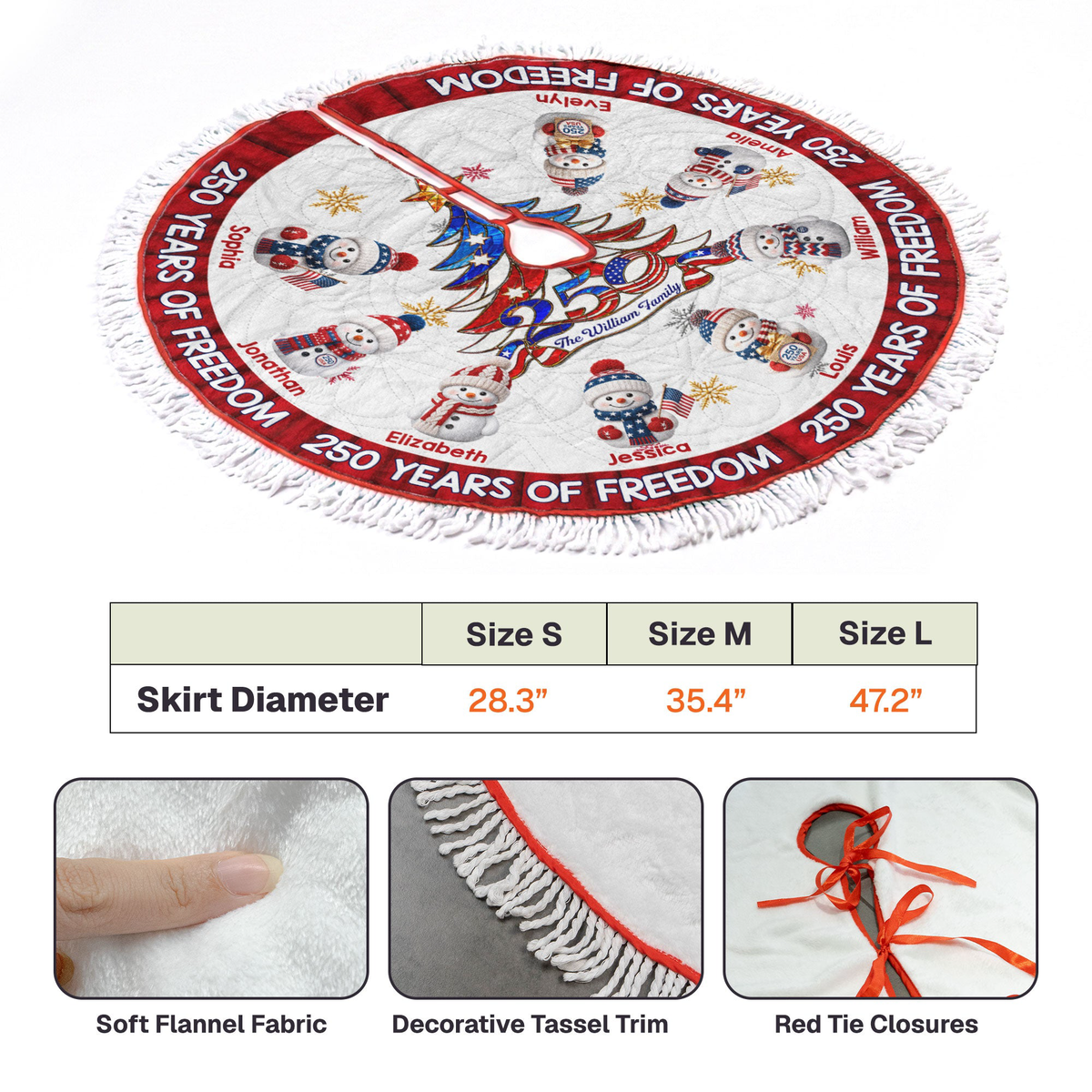 America 250Th Anniversary Family Christmas Tree Decor - Personalized Tree Skirt