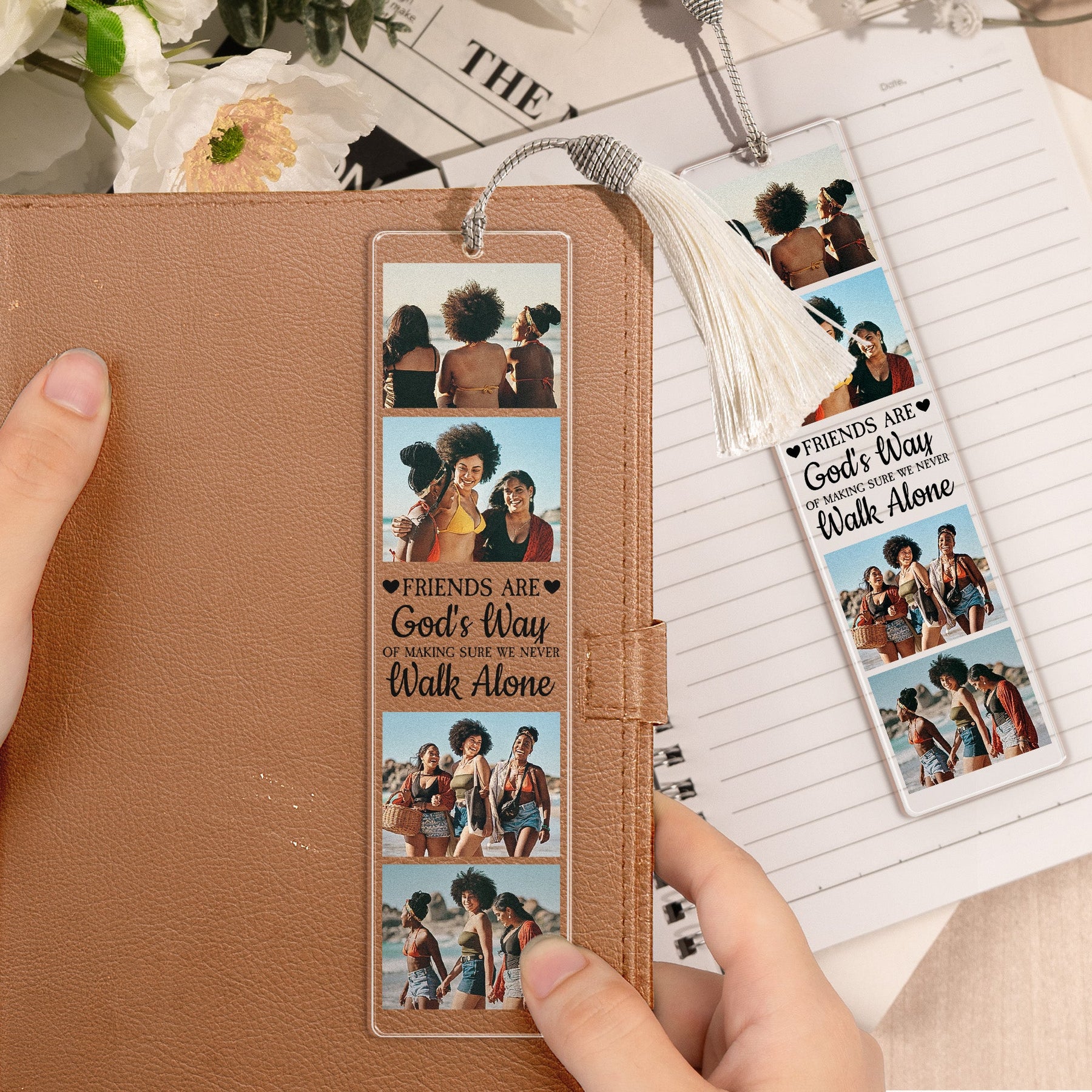 A Friend Is God's Way - Personalized Photo Acrylic Bookmark And Keychain Set