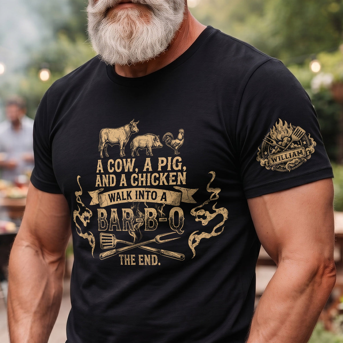 A-Cow,-A-Pig-And-A-Chicken-Walk-Into-A-Bar-B-Q-Funny-Bbq-Lover-Gifts-For-Men-Personalized-Shirt-1