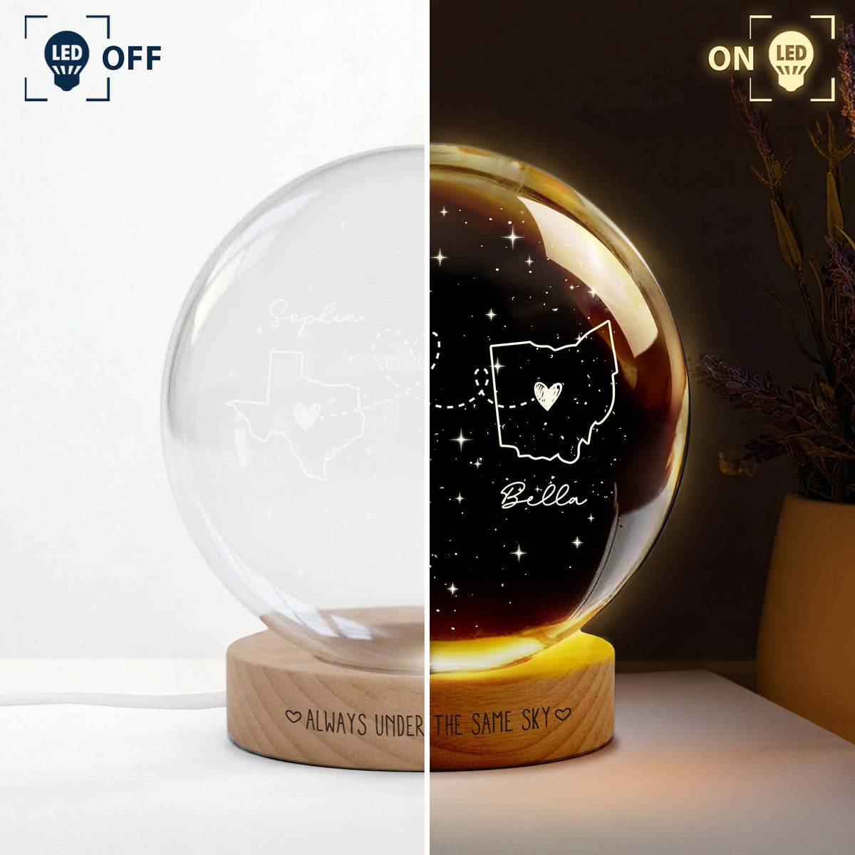 Always Under The Same Sky - Custom States, Long Distance Gifts - Personalized Night Light