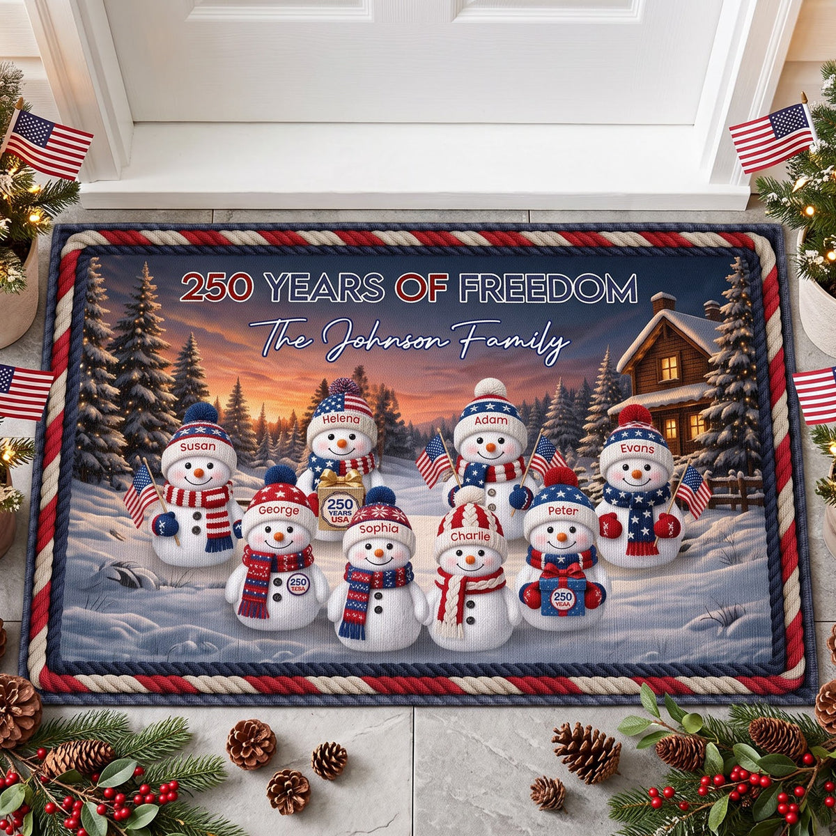 America 250th Anniversary Christmas Gifts For Mom, Dad, Family - Personalized Doormat
