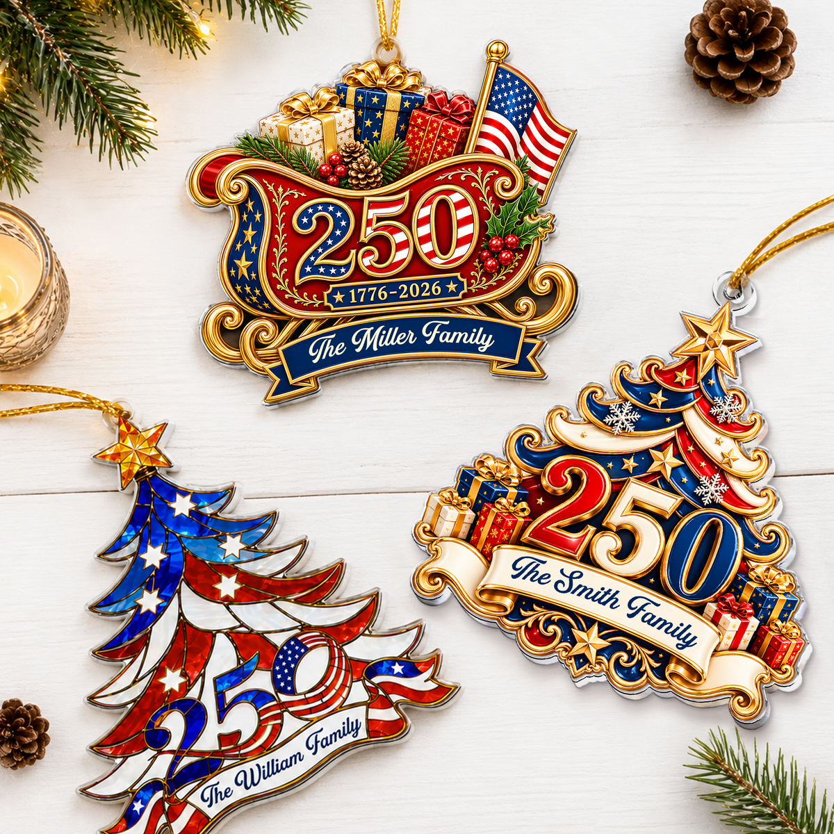 America 250Th Gift For Mom, Dad, Family - Personalized Ornament
