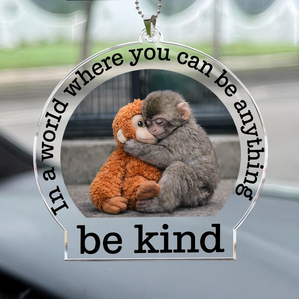 Baby Punch Monkey - Be Kind, Punch The Abandoned Baby Monkey Gift For Animal Lover - Rear View Mirror Accessory