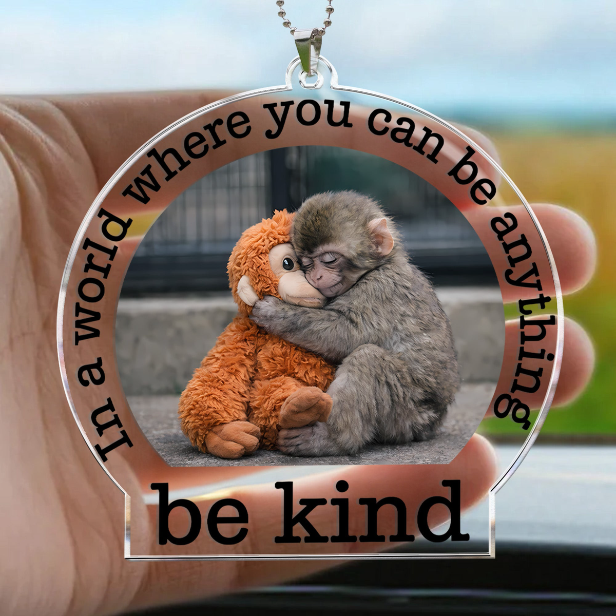 Baby Punch Monkey - Be Kind, Punch The Abandoned Baby Monkey Gift For Animal Lover - Rear View Mirror Accessory
