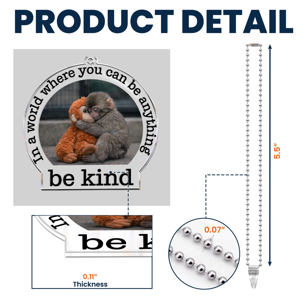 Baby Punch Monkey - Be Kind, Punch The Abandoned Baby Monkey Gift For Animal Lover - Rear View Mirror Accessory