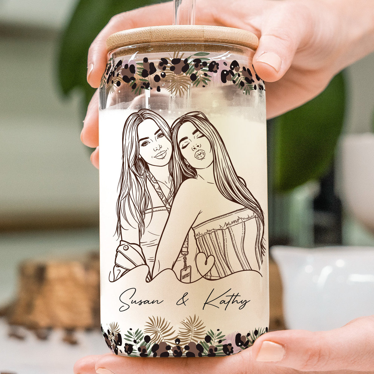 Because Of You I Laugh A Little Harder Friendship - Turn Your Photo Into Art - Personalized Glass Cup