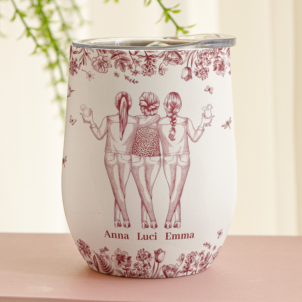 Besties, Alcohol Tolerating, Bonding Over, Keeping Each Other Sane - Personalized Wine Tumbler