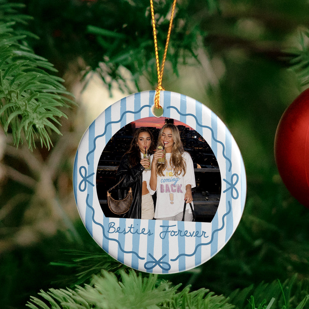 Besties Photo Striped Thank You Friendship Gifts - Custom Photo - Personalized Ornament