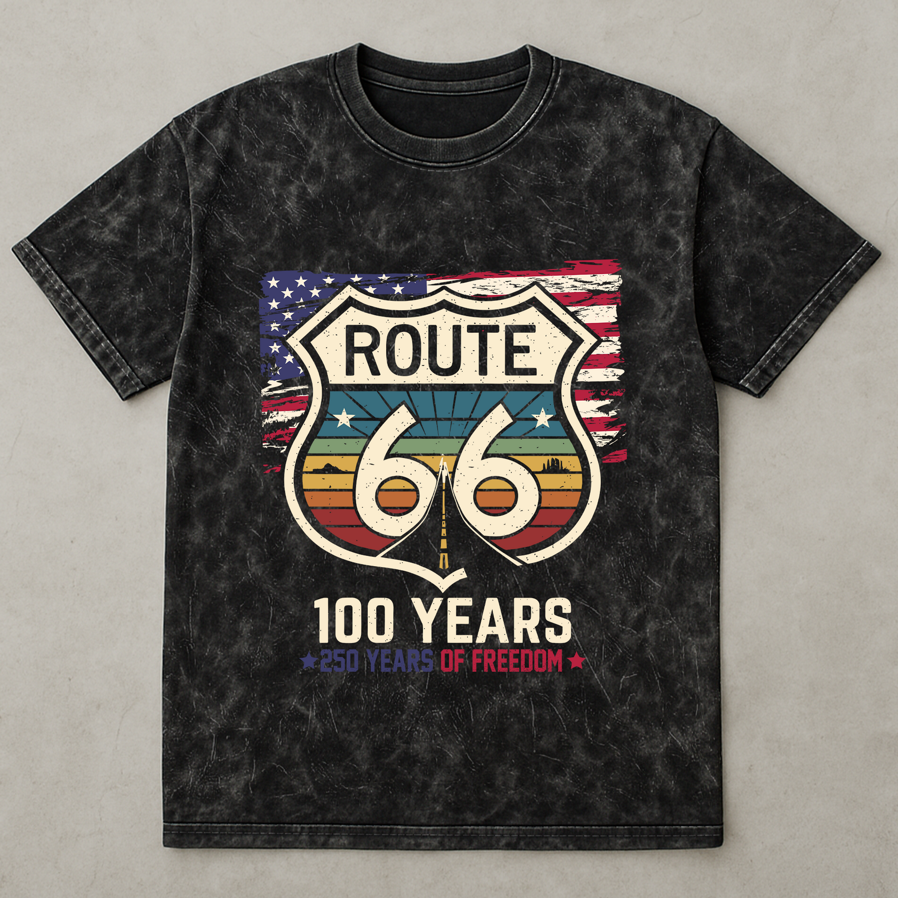 100 Years Route 66 250 Years USA - Acid Wash T‑Shirt