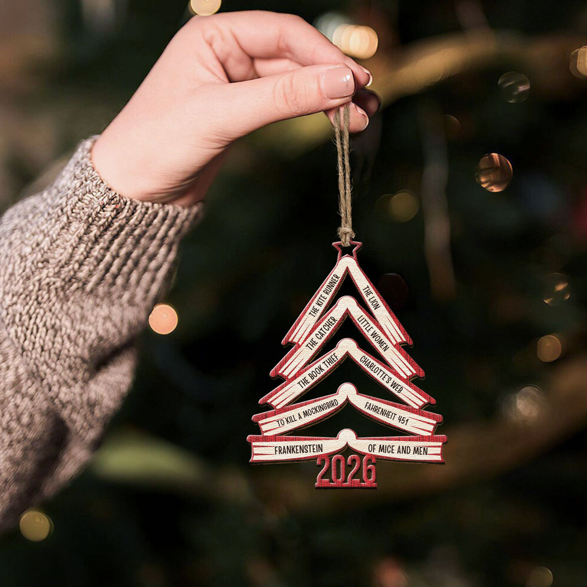 Book Names Christmas Tree 2026 - Personalized Wooden Ornament