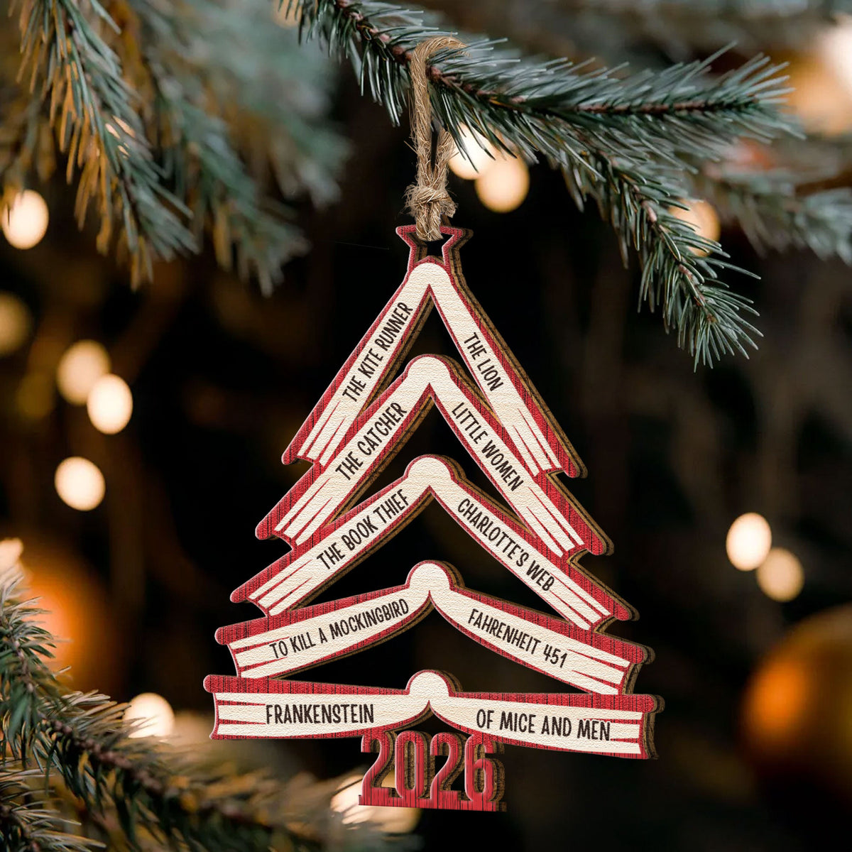 Book Names Christmas Tree 2026 - Personalized Wooden Ornament