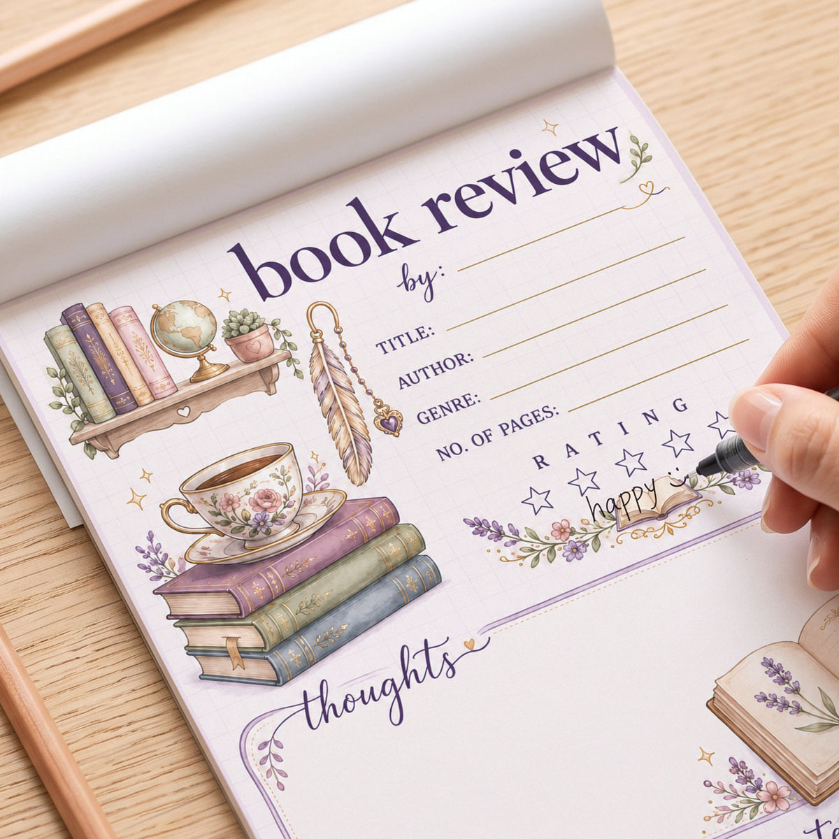 Book Review Gift For Book Lovers, Book Worm - Personalized Notepad