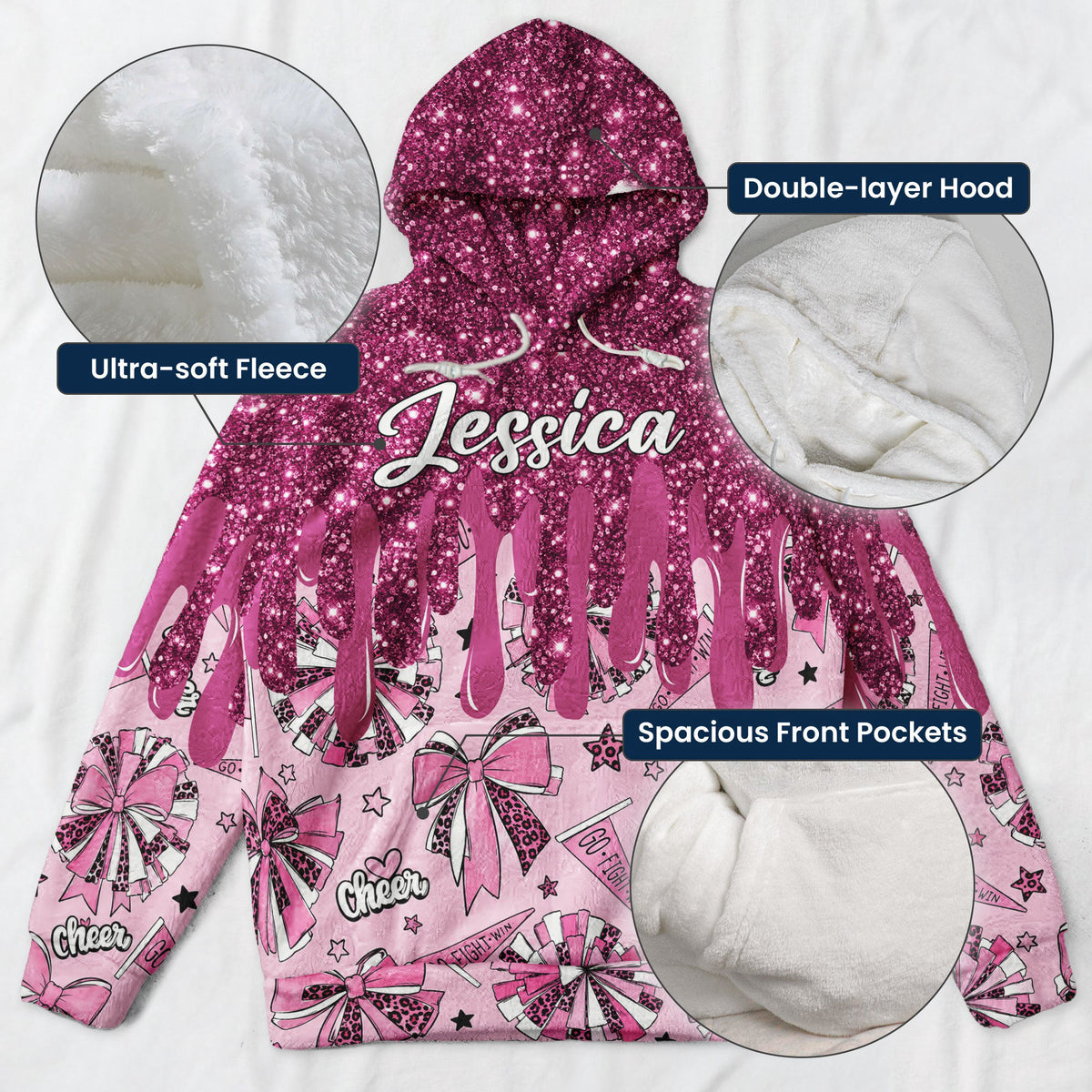 Cheerleader Glitter Drip - Personalized Hoodie