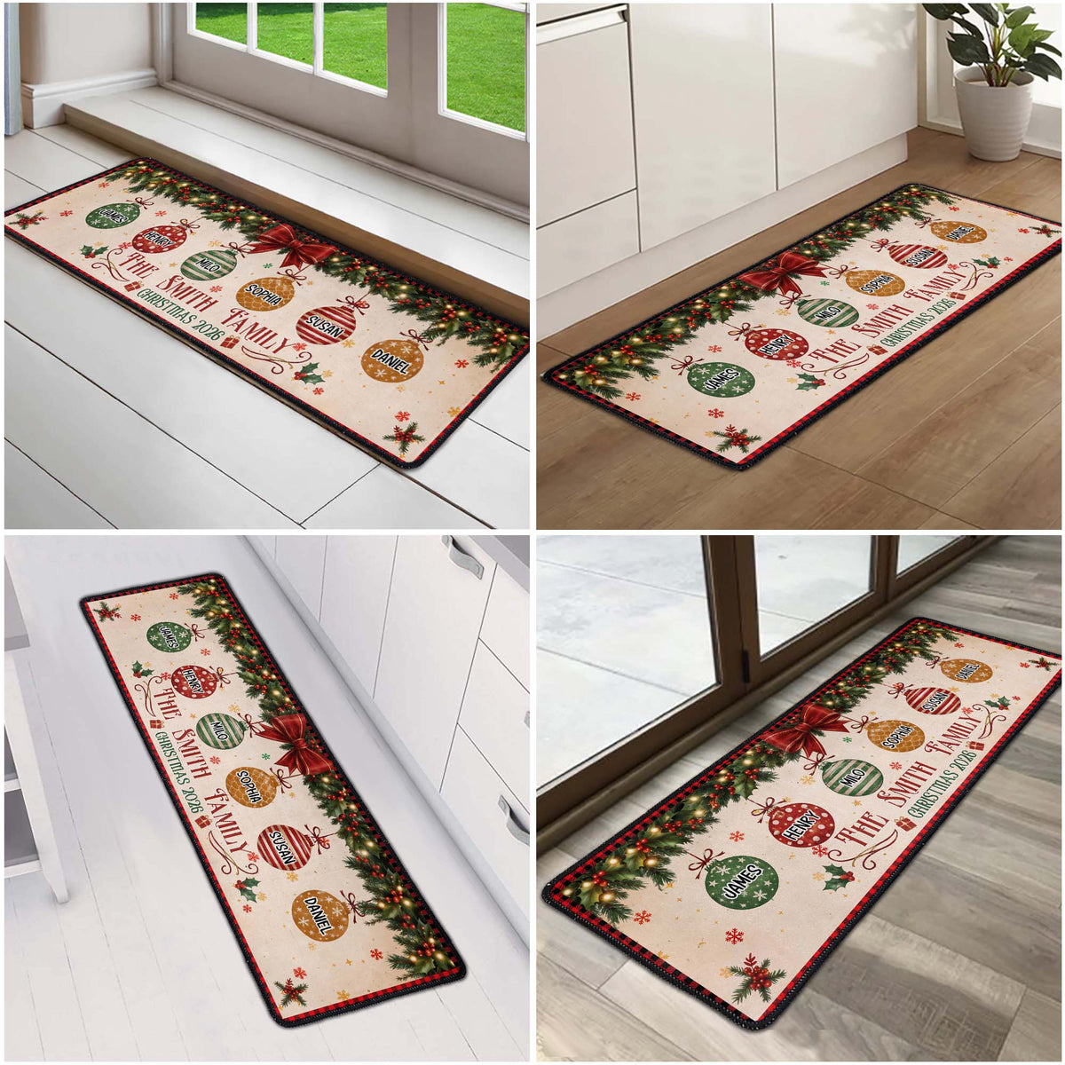 Christmas Together - Custom Family Name, Baubles Xmas Theme - Personalized Runner Rug