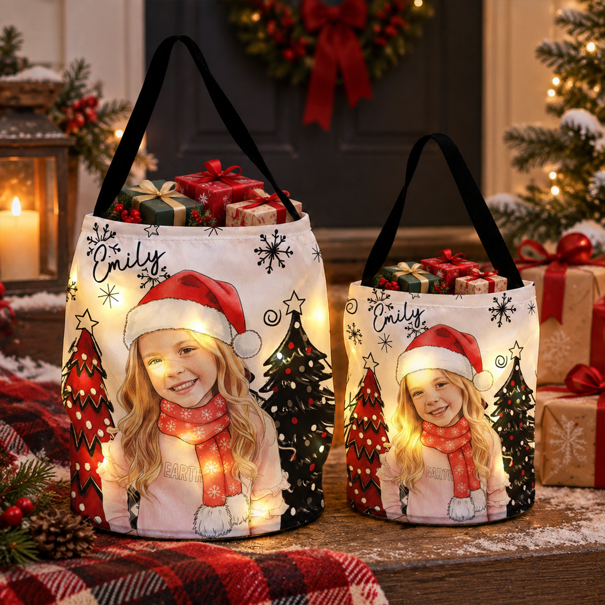 Christmas Basket Custom Photo Watercolor Art Gifts For Kids - Personalized Basket