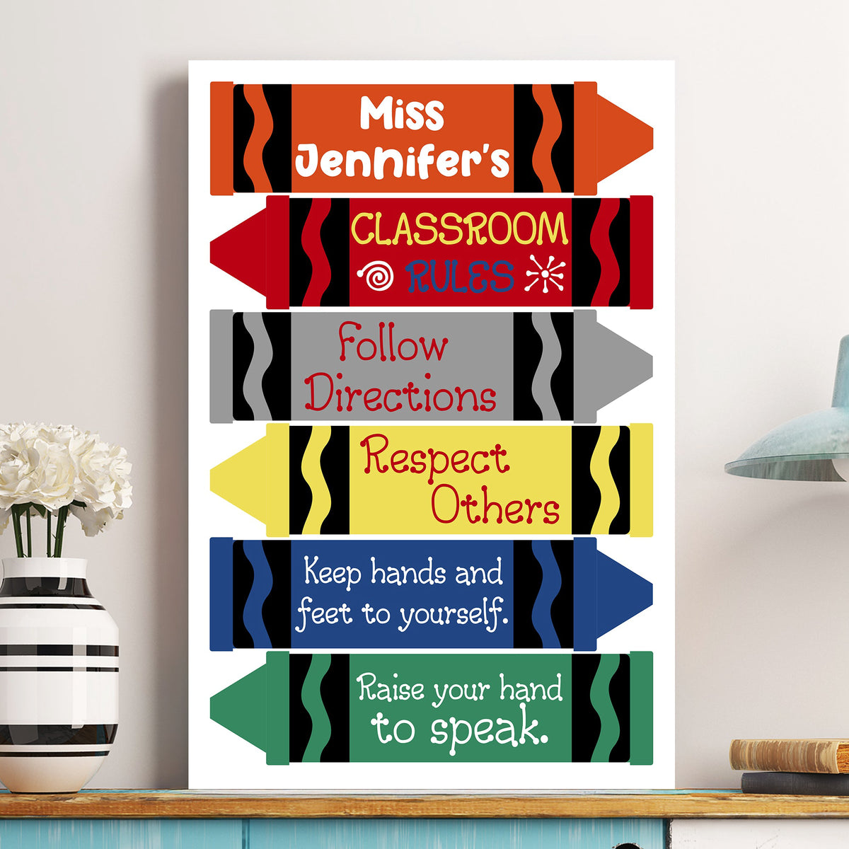 Classroom Rules Crayon Style - Personalized Poster