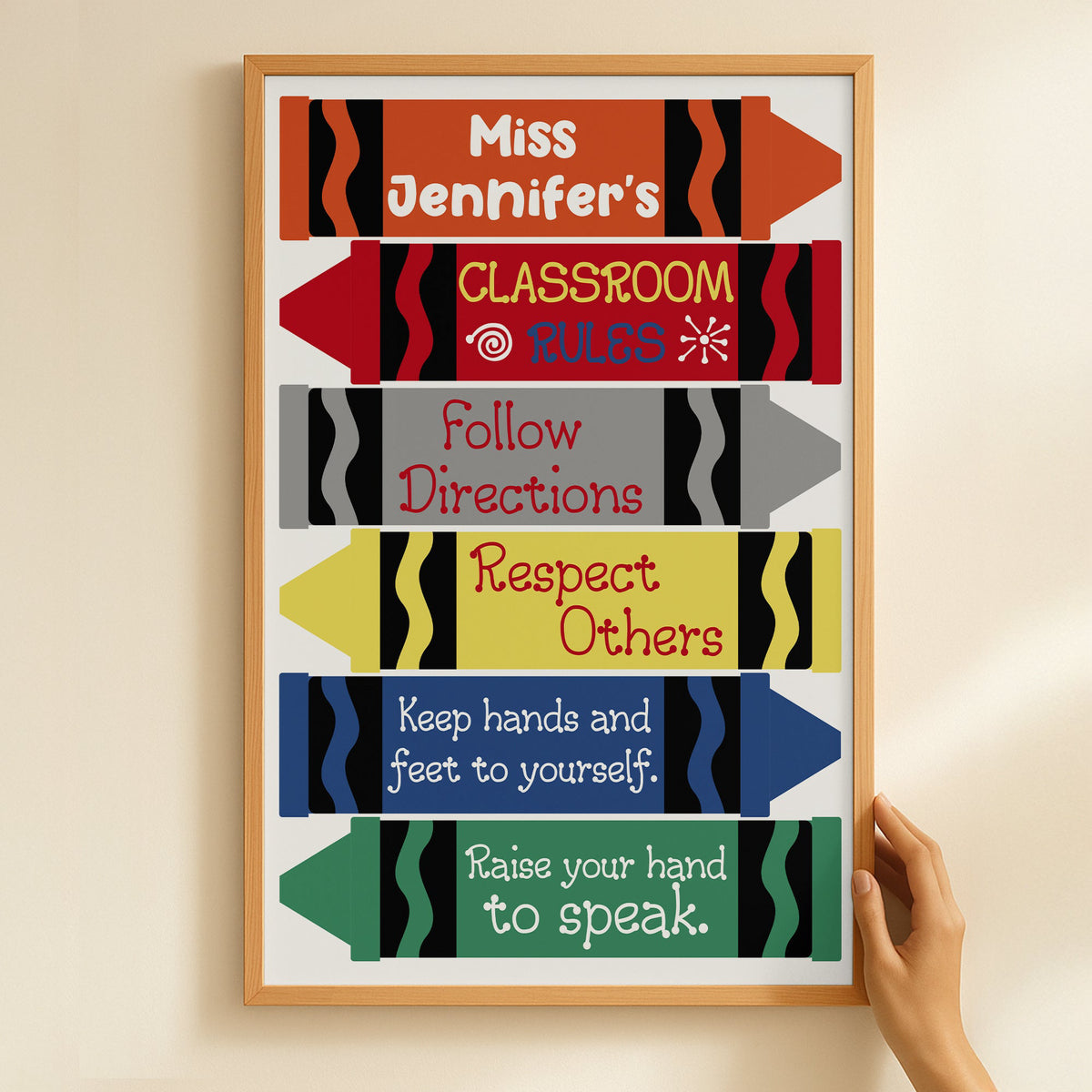 Classroom Rules Crayon Style - Personalized Poster