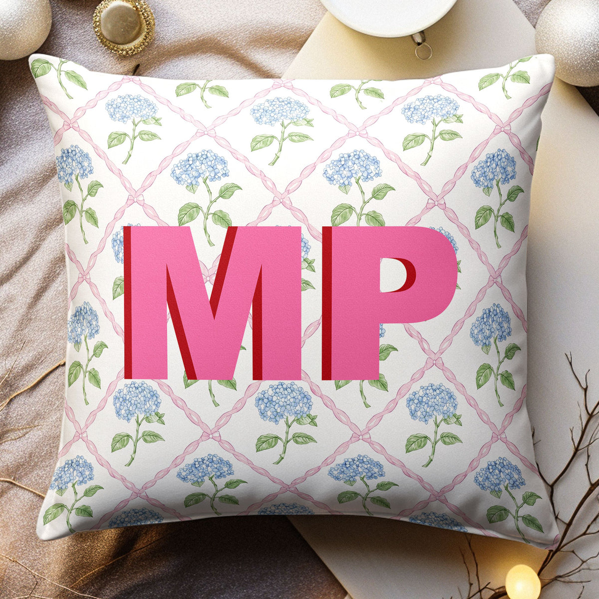 College Dorm Decor Shadow Initials - Personalized Pillow