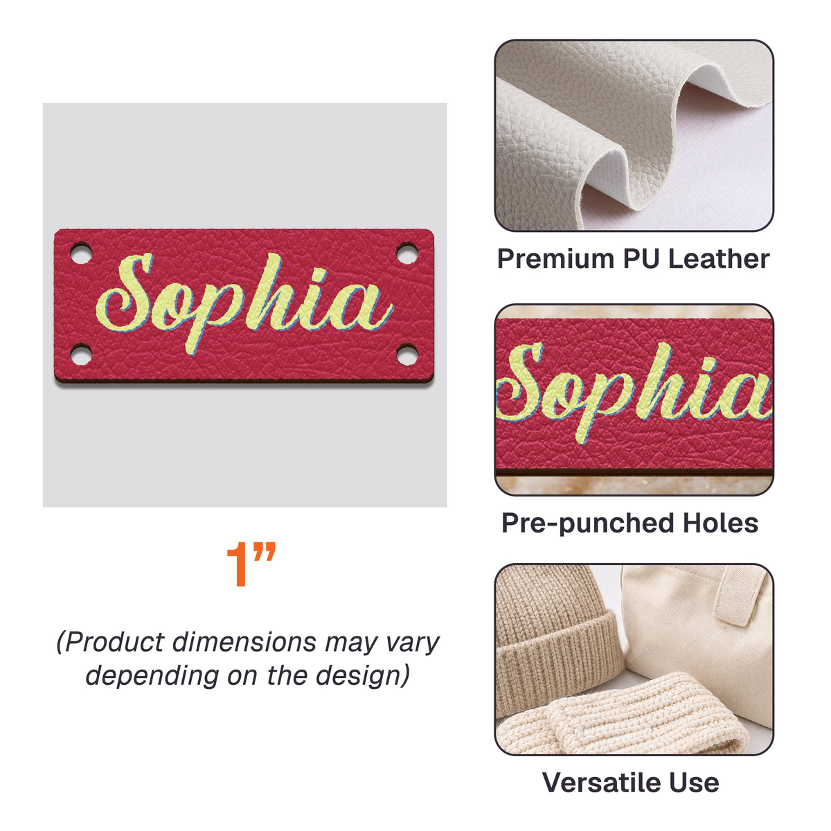 Colorful Name, Stitch-On Label Gift For Craft Women, Girl - Personalized Leather Buttons
