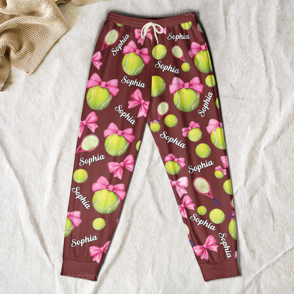 Coquette Bow Tennis Custom Name Gift For Tennis Player, Tennis Team - Personalized Lounge Pants