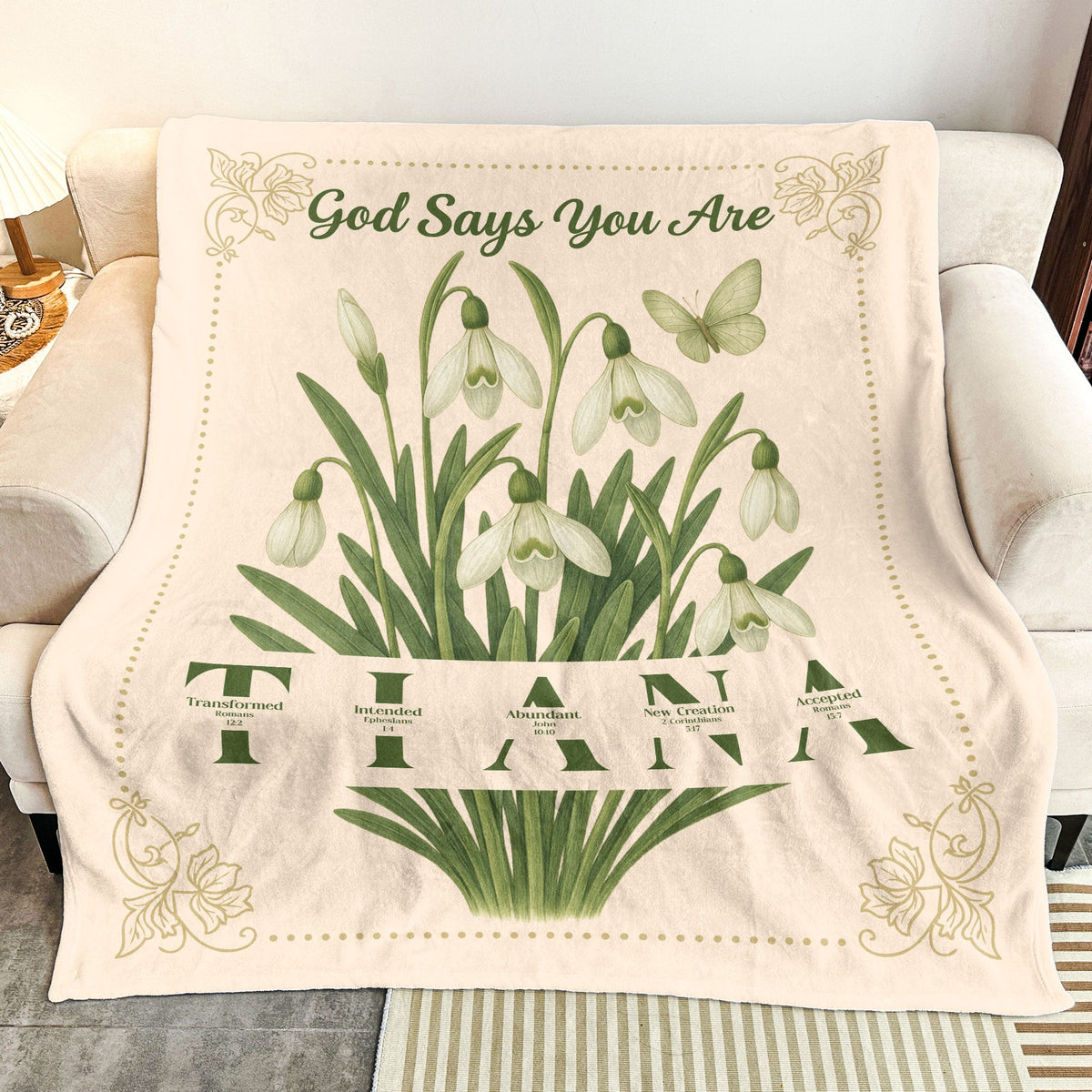 Custom Birth Flower And Name In Bible Verses For Women - Personalized Blanket