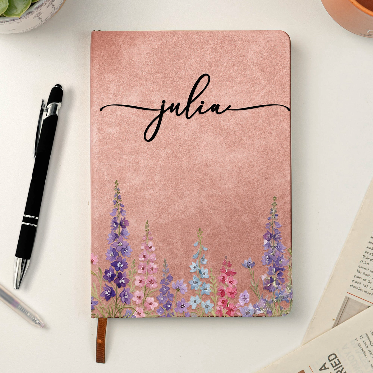 Corporate Gifts Custom Birth Flower & Name For Her, Wife, Daughter, Sister - Personalized Leather Journal