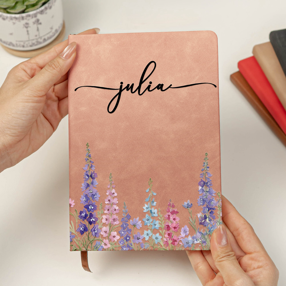 Corporate Gifts Custom Birth Flower & Name For Her, Wife, Daughter, Sister - Personalized Leather Journal