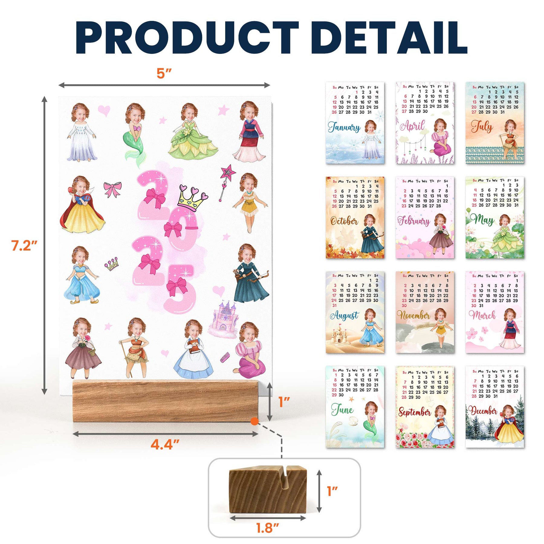 Custom Calendar For Princess Kid - Personalized Photo Easel Calendar