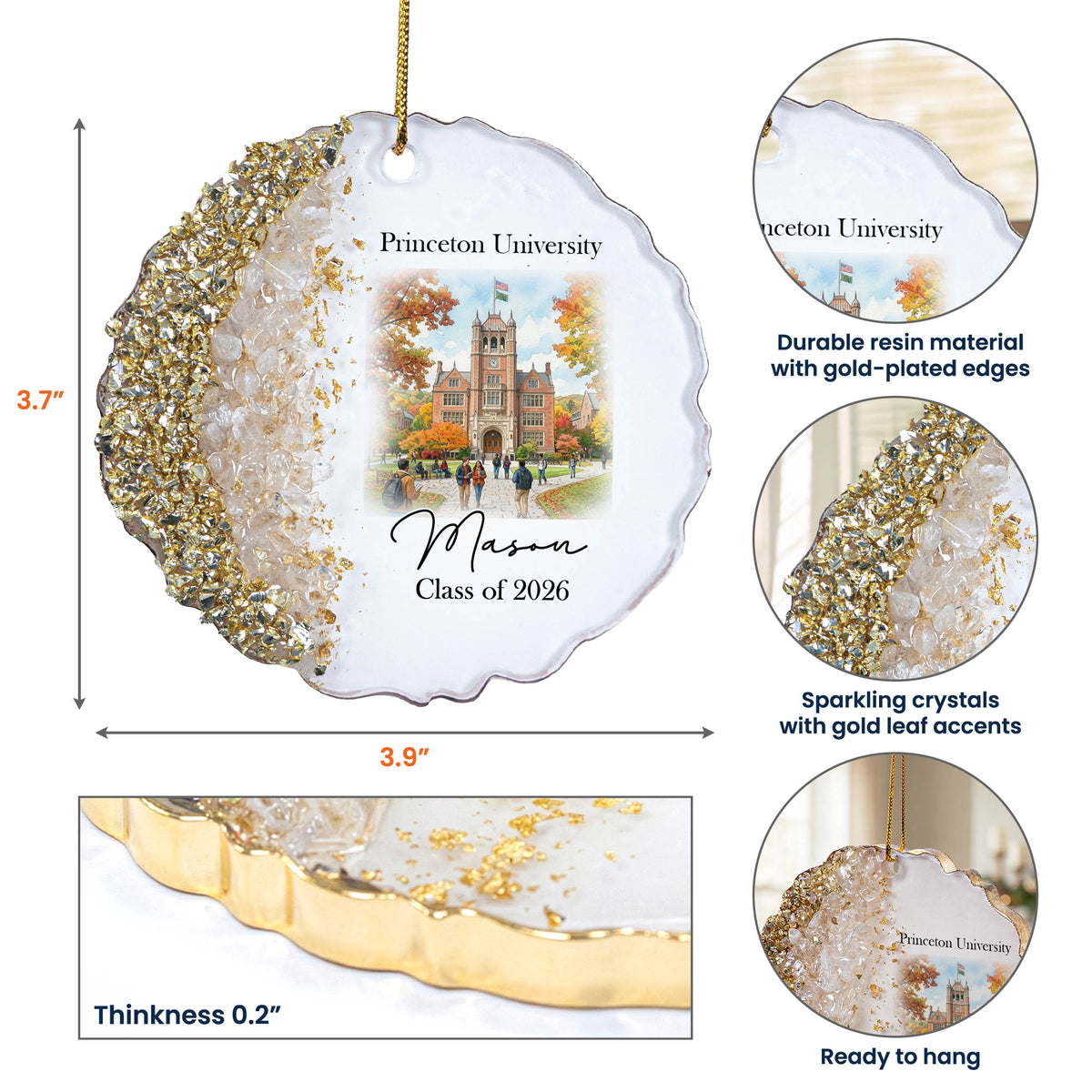Custom College Photo Keepsake Graduation Gift - Personalized Resin Ornament