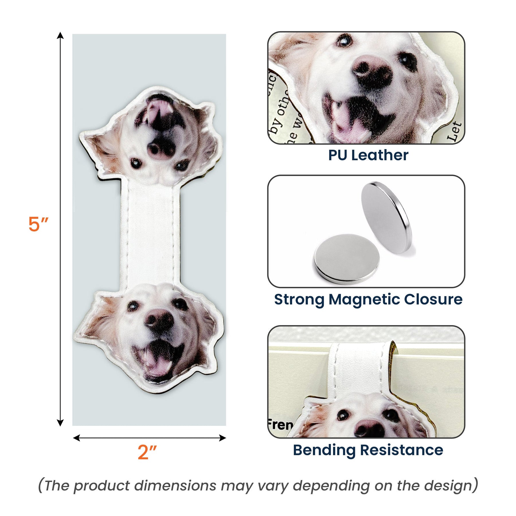 Custom Dog, Cat, Pet Face - Personalized Leather Magnetic Bookmark