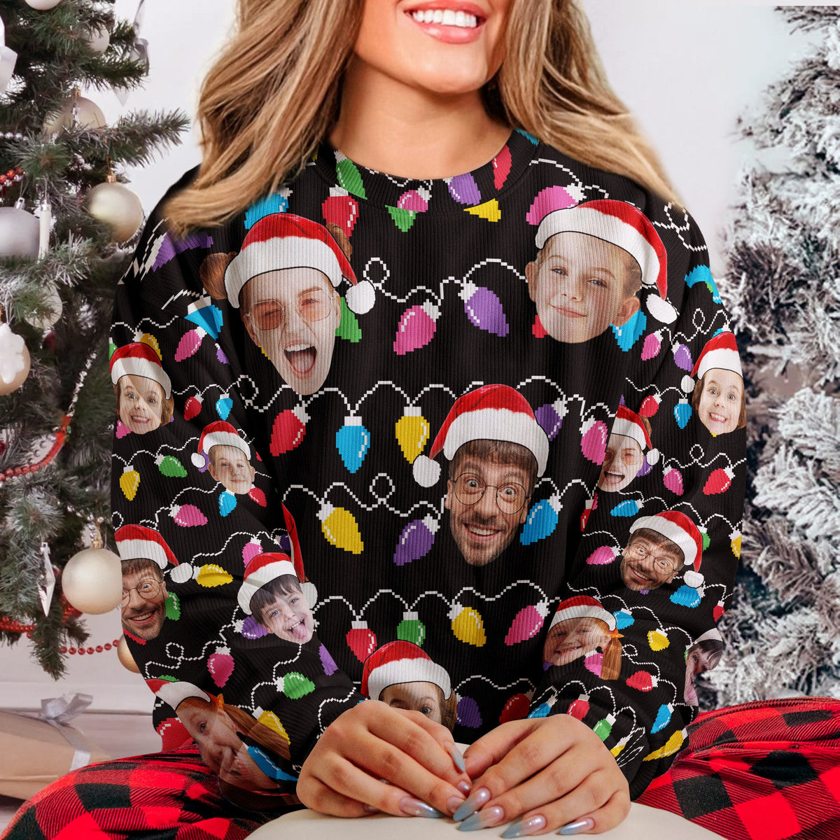 Custom Face Christmas Family Silly Xmas Leds - Personalized Photo Ugly Sweater