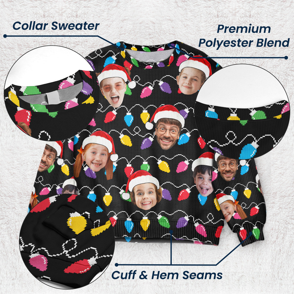 Custom Face Christmas Family Silly Xmas Leds - Personalized Photo Ugly Sweater