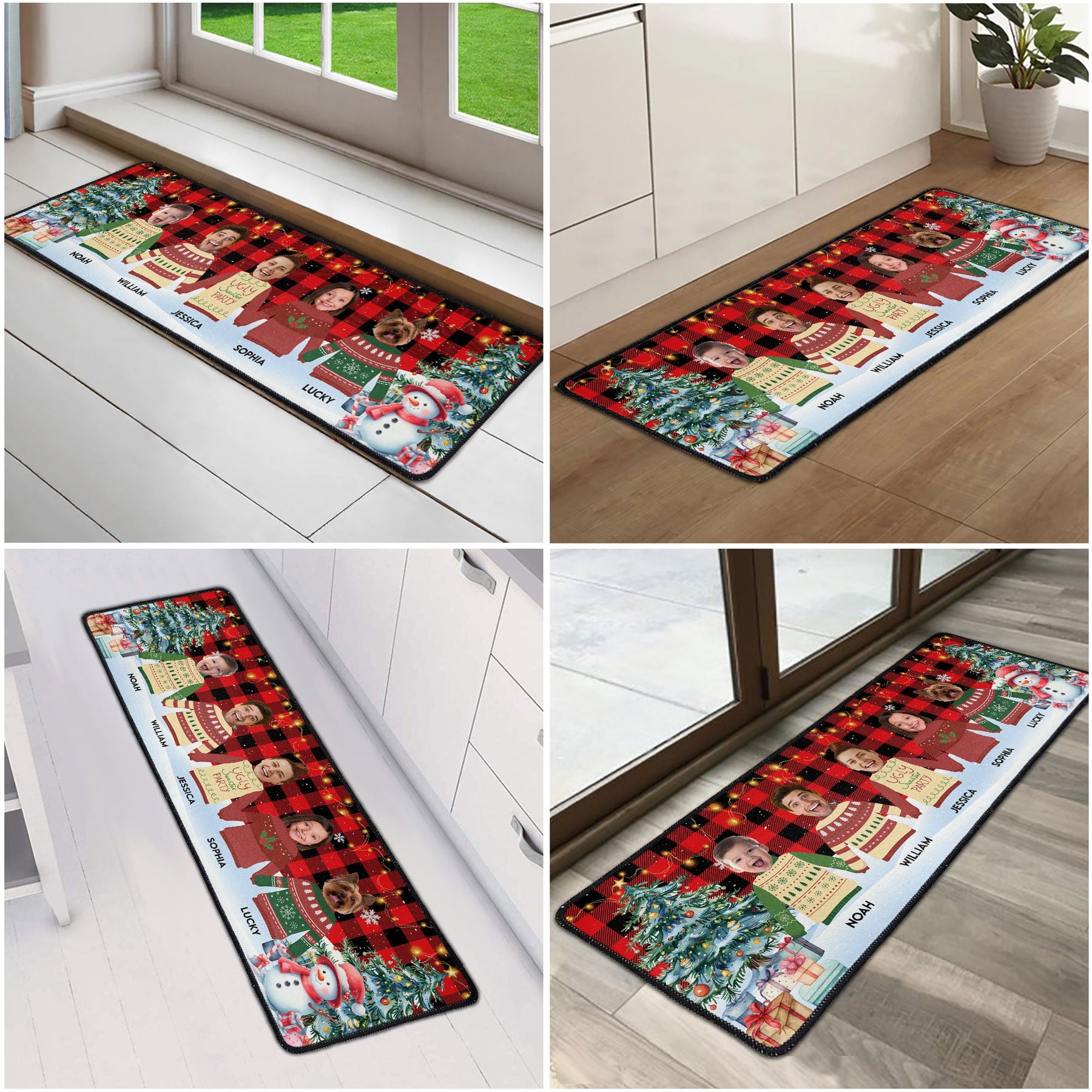 Custom Face Funny Festive Plant Buffalo Plaid - Personalized Photo Runner Rug