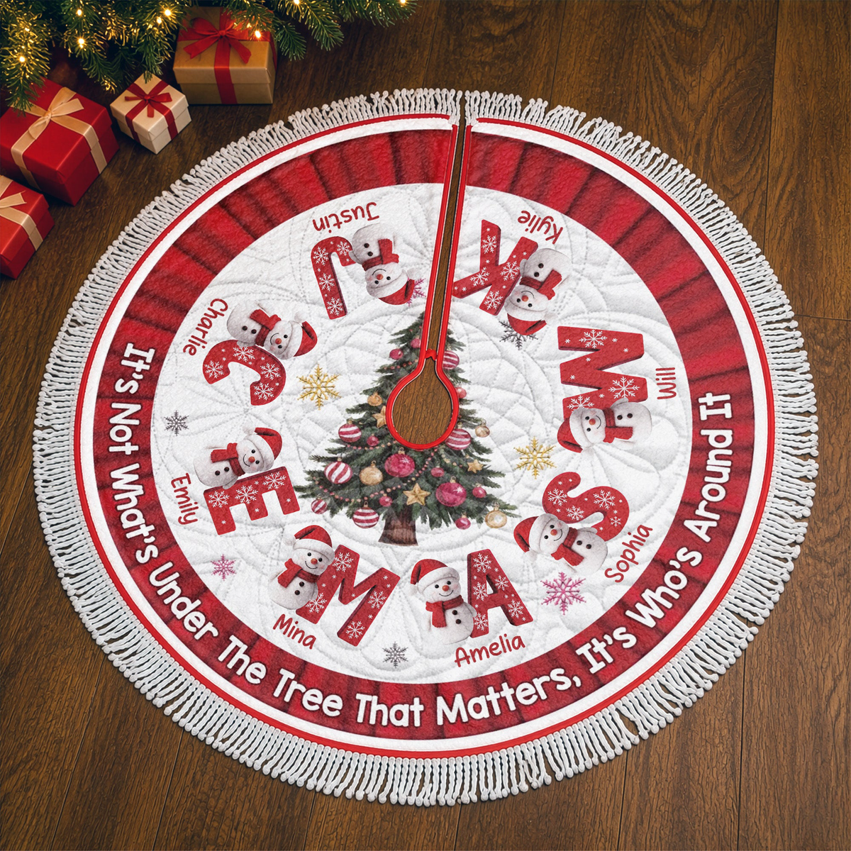 Custom Family Name Snowman Christmas Tree Decoration - Personalized Tree Skirt