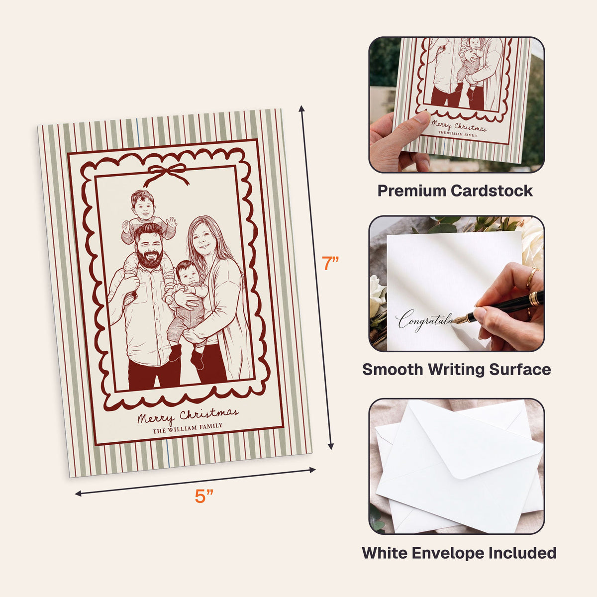 Custom Family Photo Sketch Line Art Christmas Gifts Card - Personalized Cards