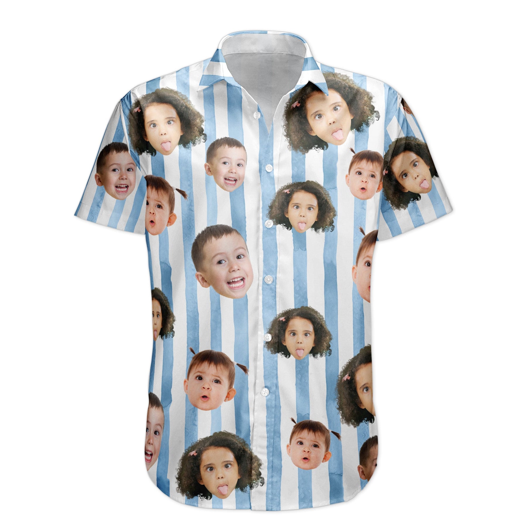 Custom Funny Face Retro Striped Pattern Trendy Summer For Family Matching - Personalized Photo Hawaiian Shirt