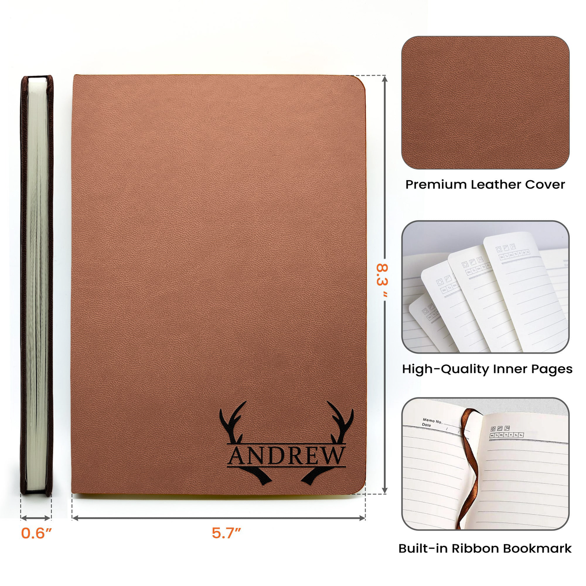 Corporate Gifts Custom Monogram Initial Name For Her, Him - Personalized Leather Journal