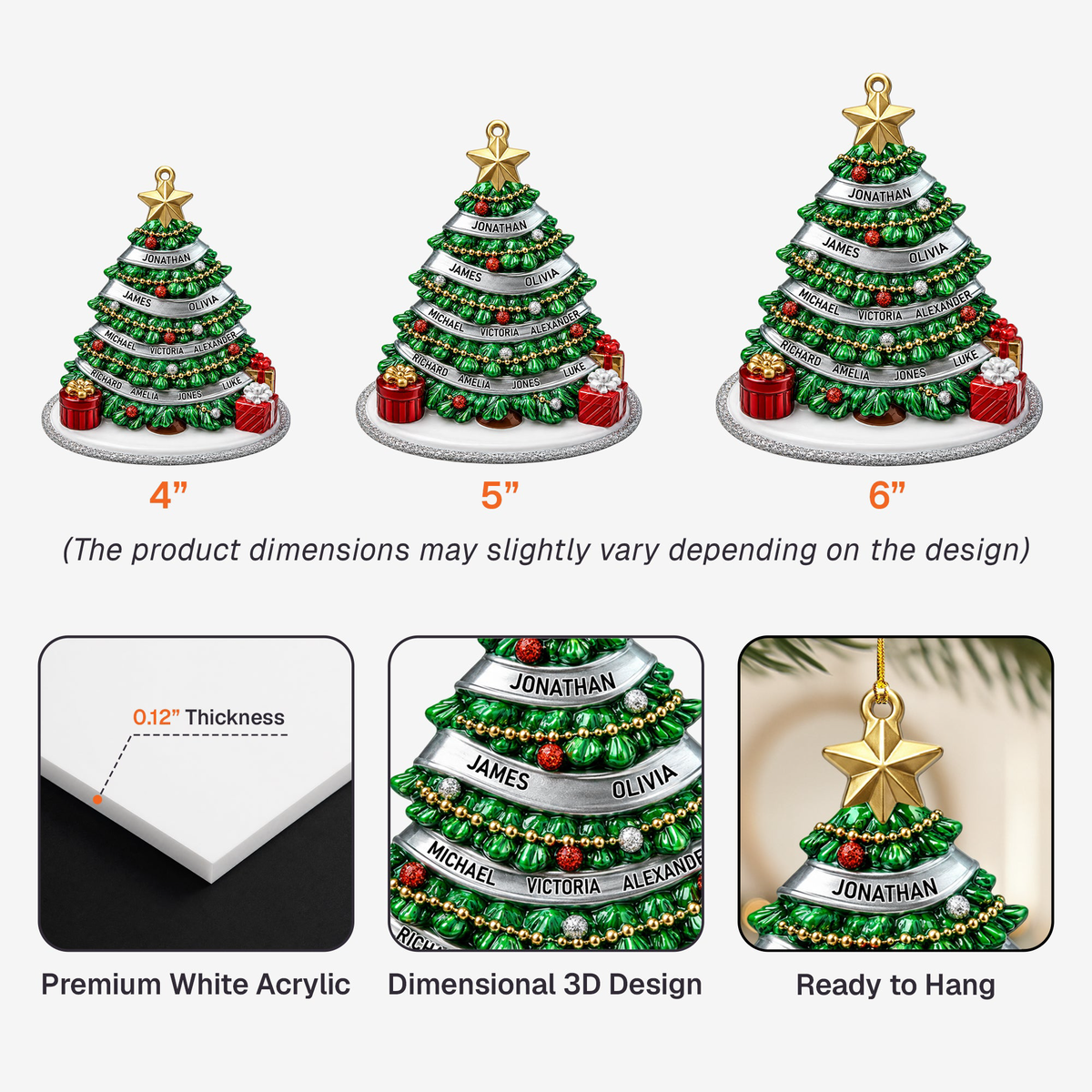 Custom Name Christmas Tree Gifts For Family, Friends, Coworkers 3D Relief Ornament - Personalized Ornament