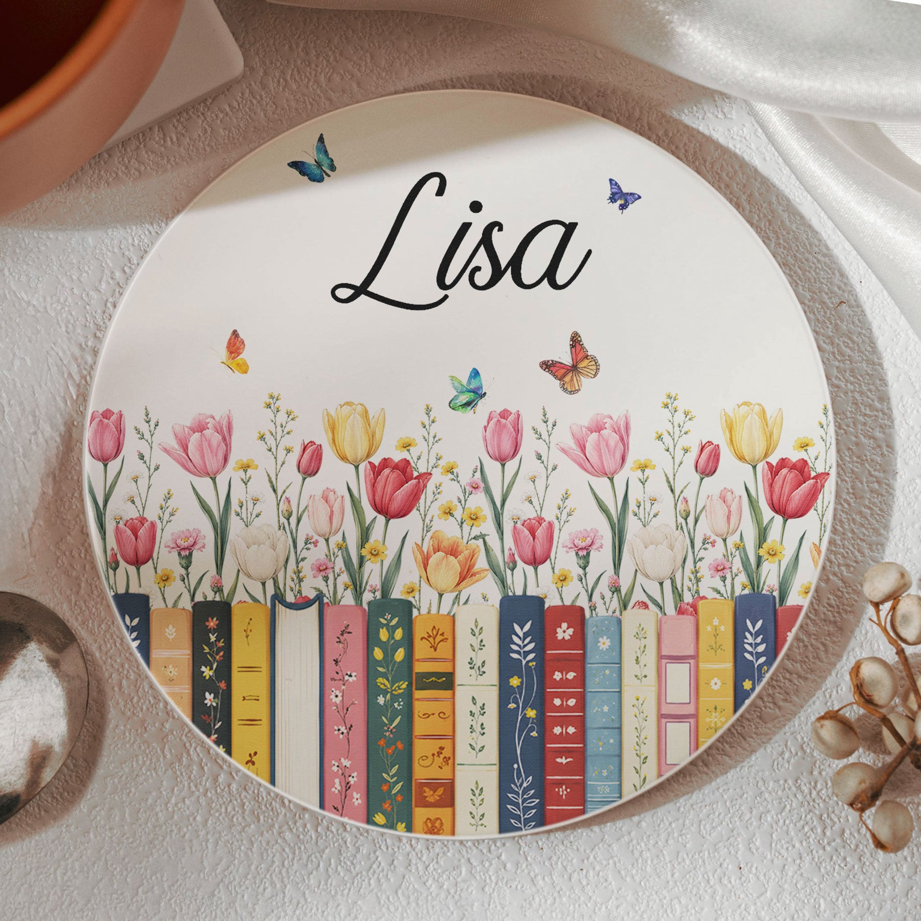 Custom Name & Birthflower For Book Lovers - Personalized Coaster