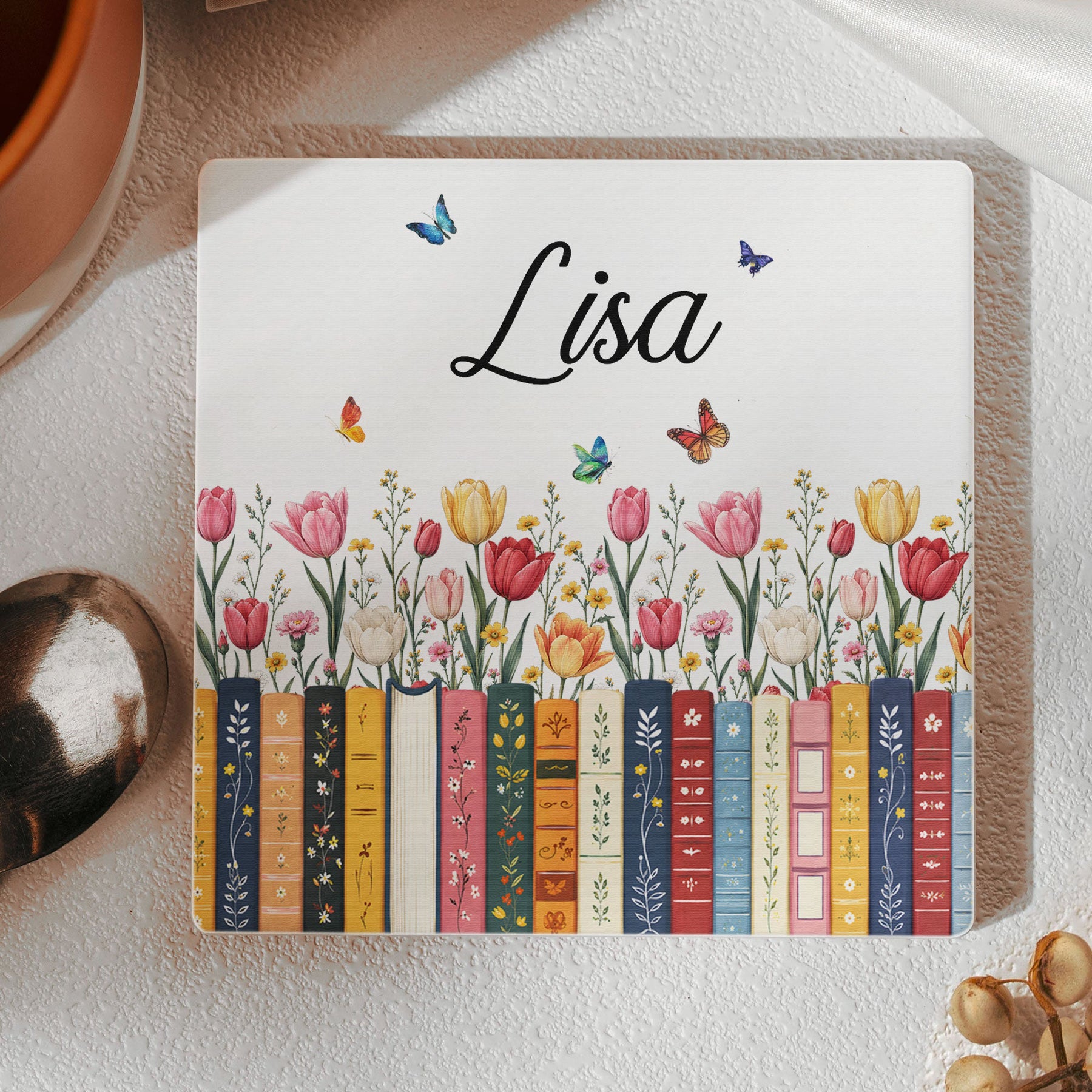 Custom Name & Birthflower For Book Lovers - Personalized Coaster