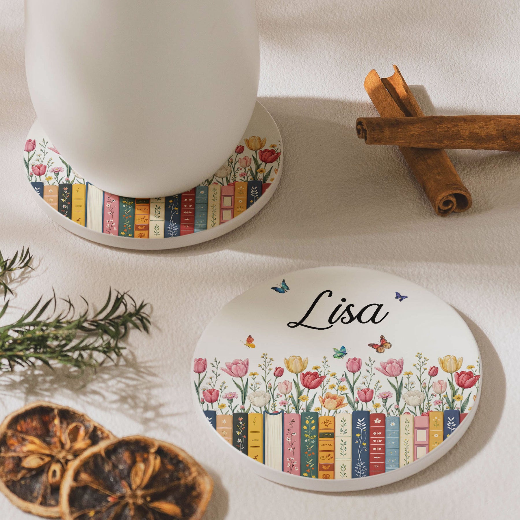 Custom Name & Birthflower For Book Lovers - Personalized Coaster