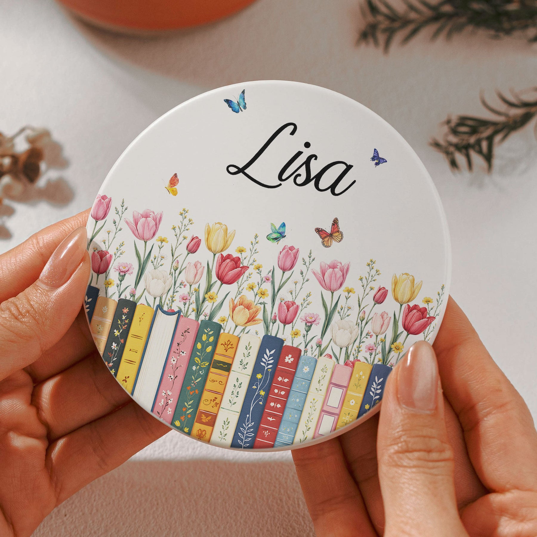 Custom Name & Birthflower For Book Lovers - Personalized Coaster