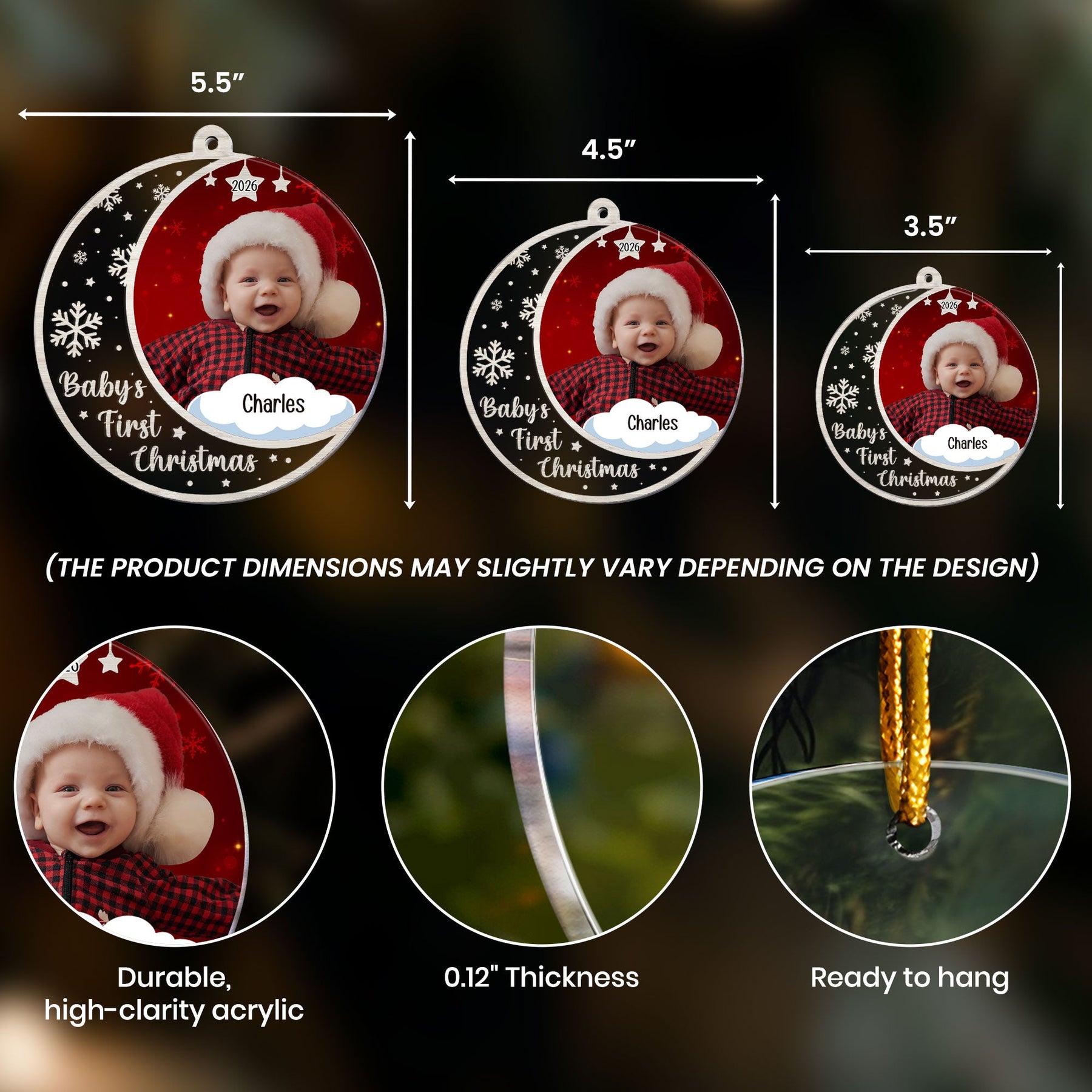 Custom Photo Baby's First Christmas - Personalized Acrylic Photo Ornament