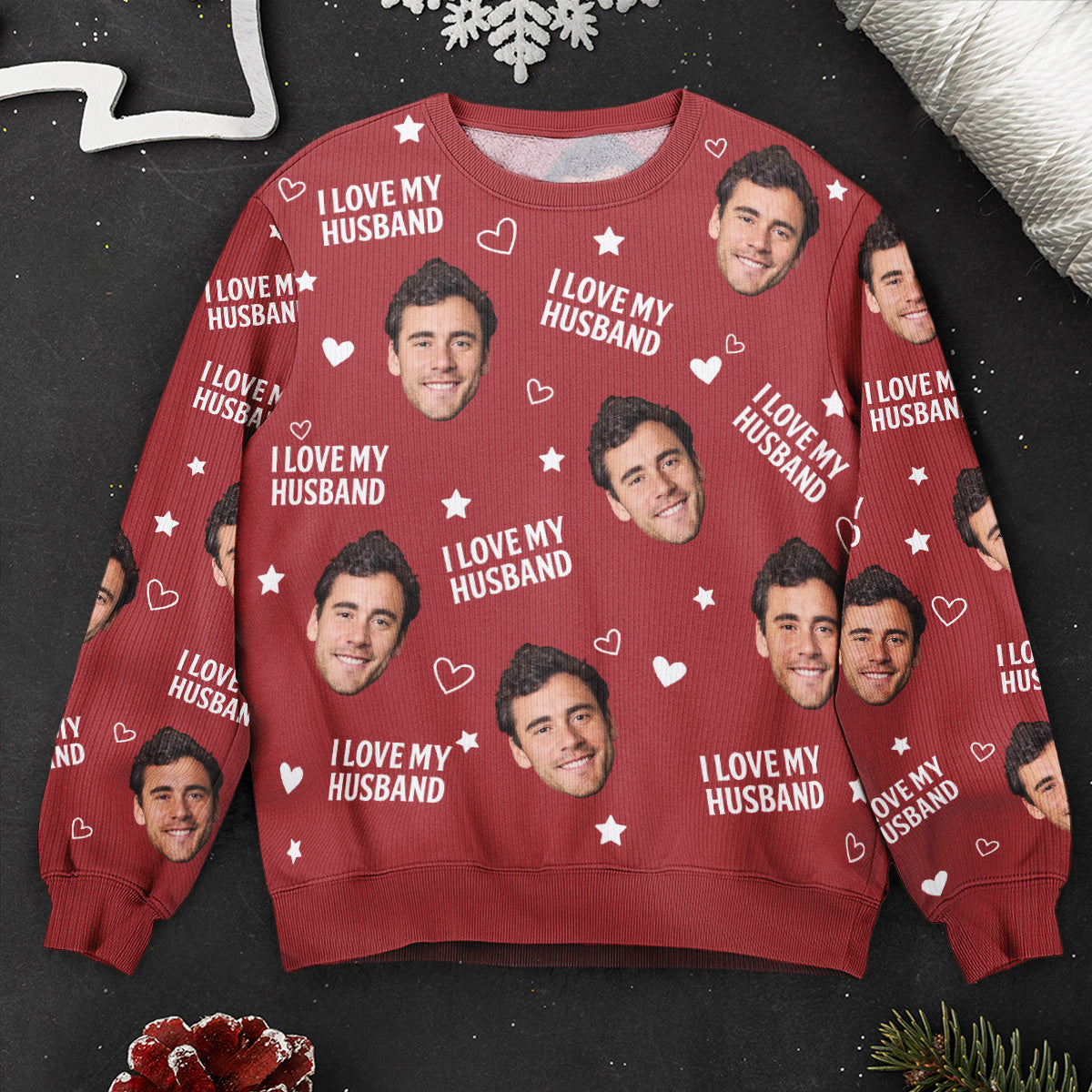 Custom Photo Funny Face I Love My Lover - Personalized Matching Photo Sweater