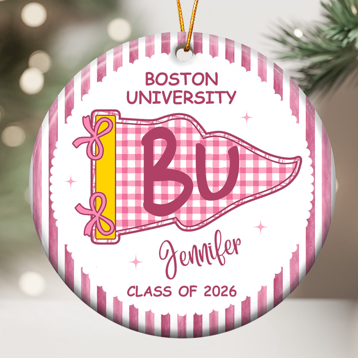 Custom School Pennant Graduation - Personalized Ornament