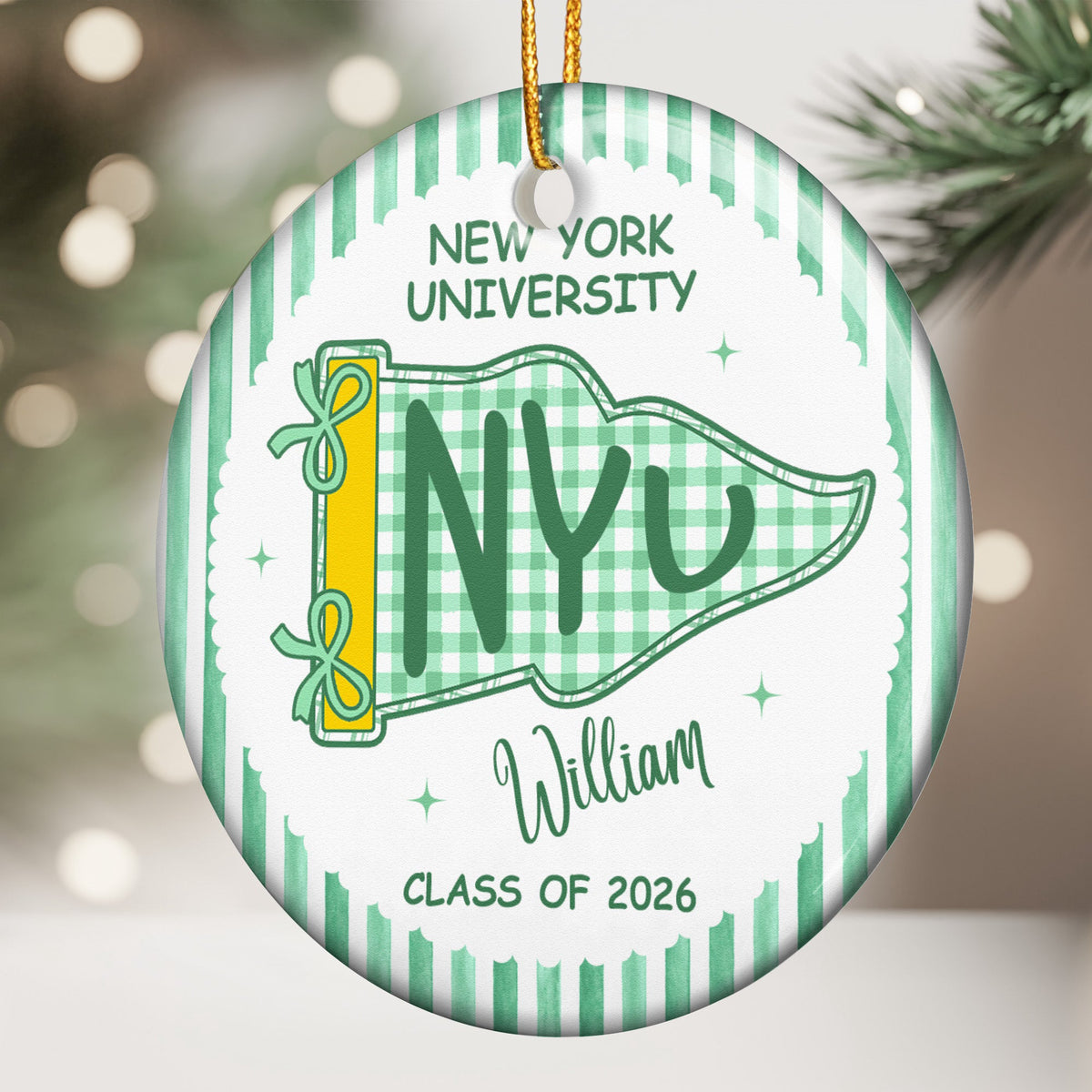 Custom School Pennant Graduation - Personalized Ornament