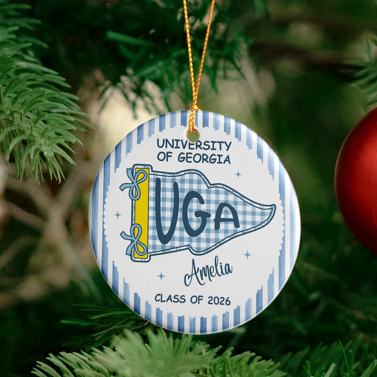 Custom School Pennant Graduation - Personalized Ornament