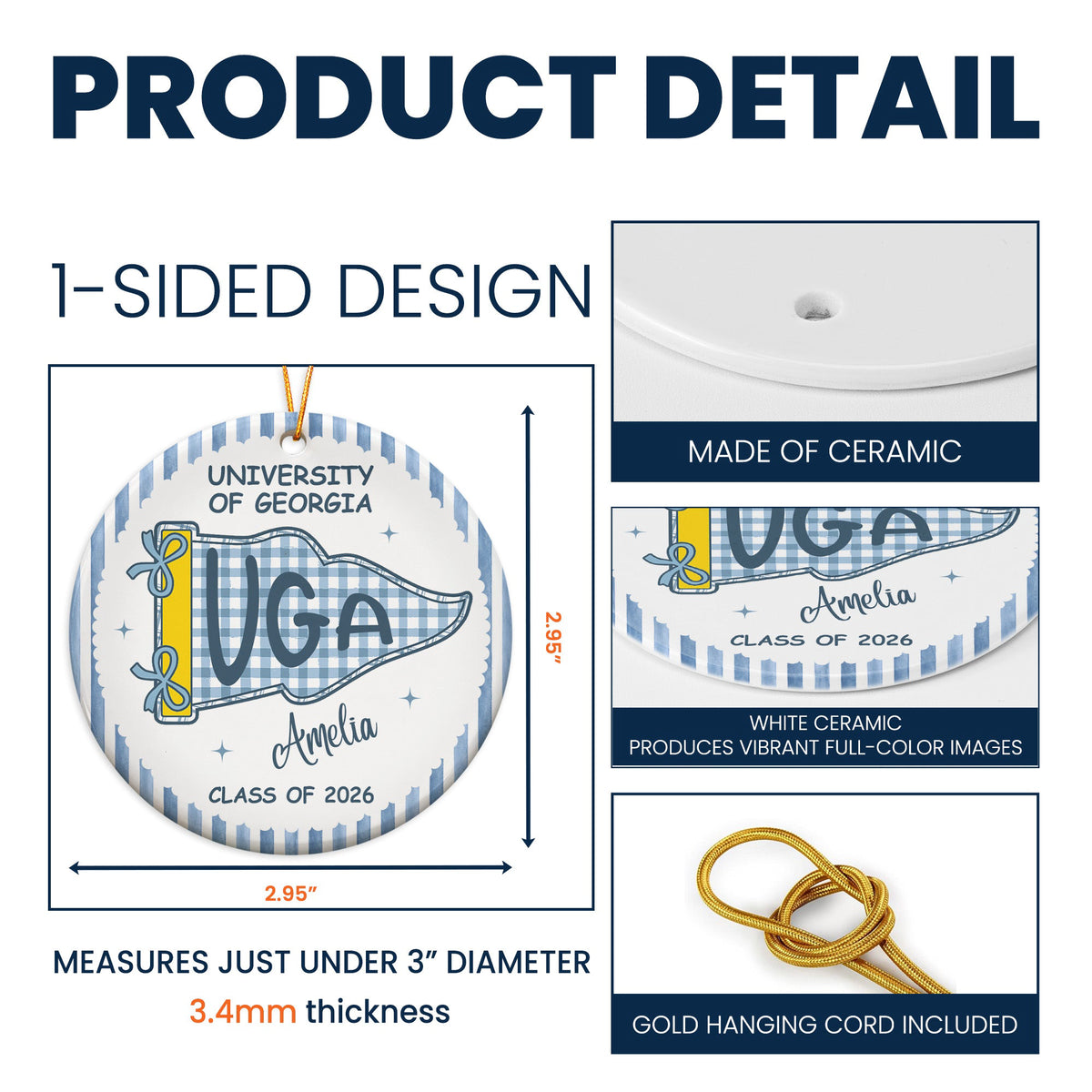 Custom School Pennant Graduation - Personalized Ornament